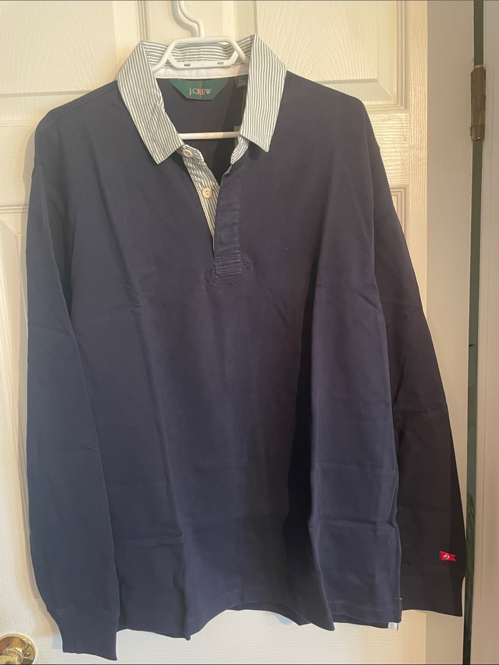 J.Crew Men’s Rugby Shirt Navy Striped Collar Large Tall L-T NWT